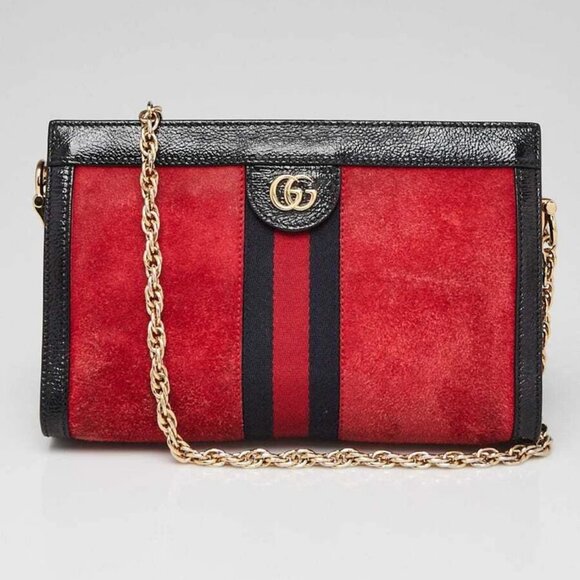 Gucci Red/Black Suede and Patent Leather Ophidia Small Shoulder Bag - Picture 1 of 9